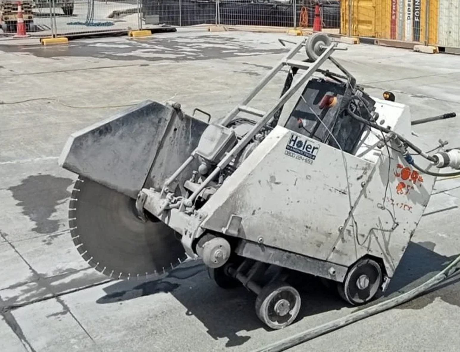 Slab cutting with walk-behind concrete saw